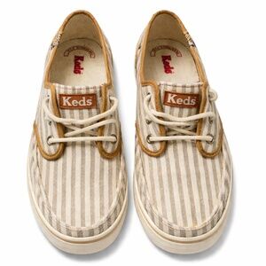 Keds Size 7 | Champion Oxford Stripe Sneakers in Taupe & Cream | Classic Casual